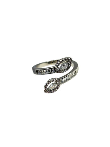 Teardrop Twin Crystal Ring (Silver-Tone)