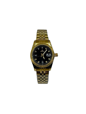 FITRON Noir Elegance – Black & Gold-Tone Costume Watch