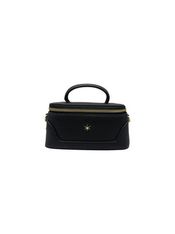 Small Black Handbag with Gold Zipper