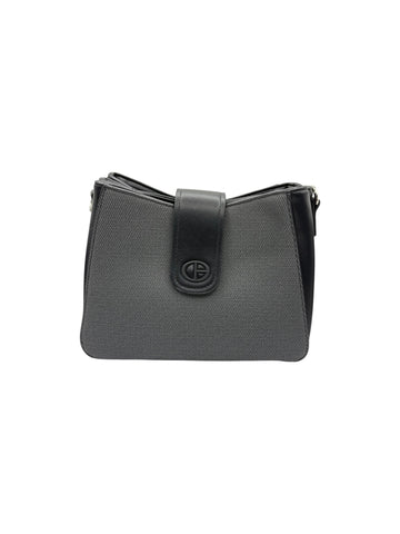 Gray and Black Shoulder Bag with Button Clasp