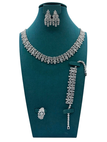 Classic Statement Jewelry Set with Emerald-Cut Stones – Silver Finish