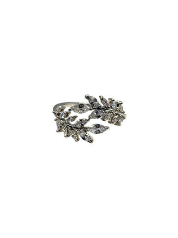 Leaf Motif Crystal Ring