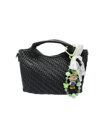 Black Woven Handbag with Inner Pouch and Charm
