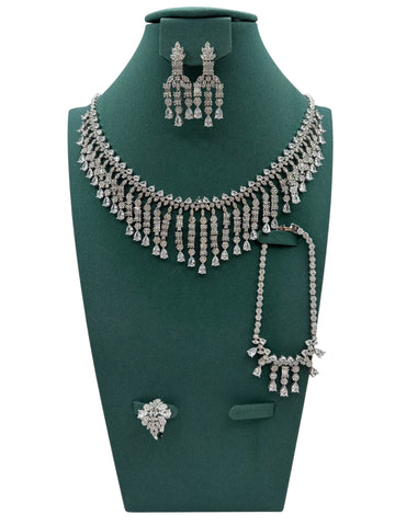 Silver Triple-Strand Jewelry Set – Necklace, Bracelet & Earrings