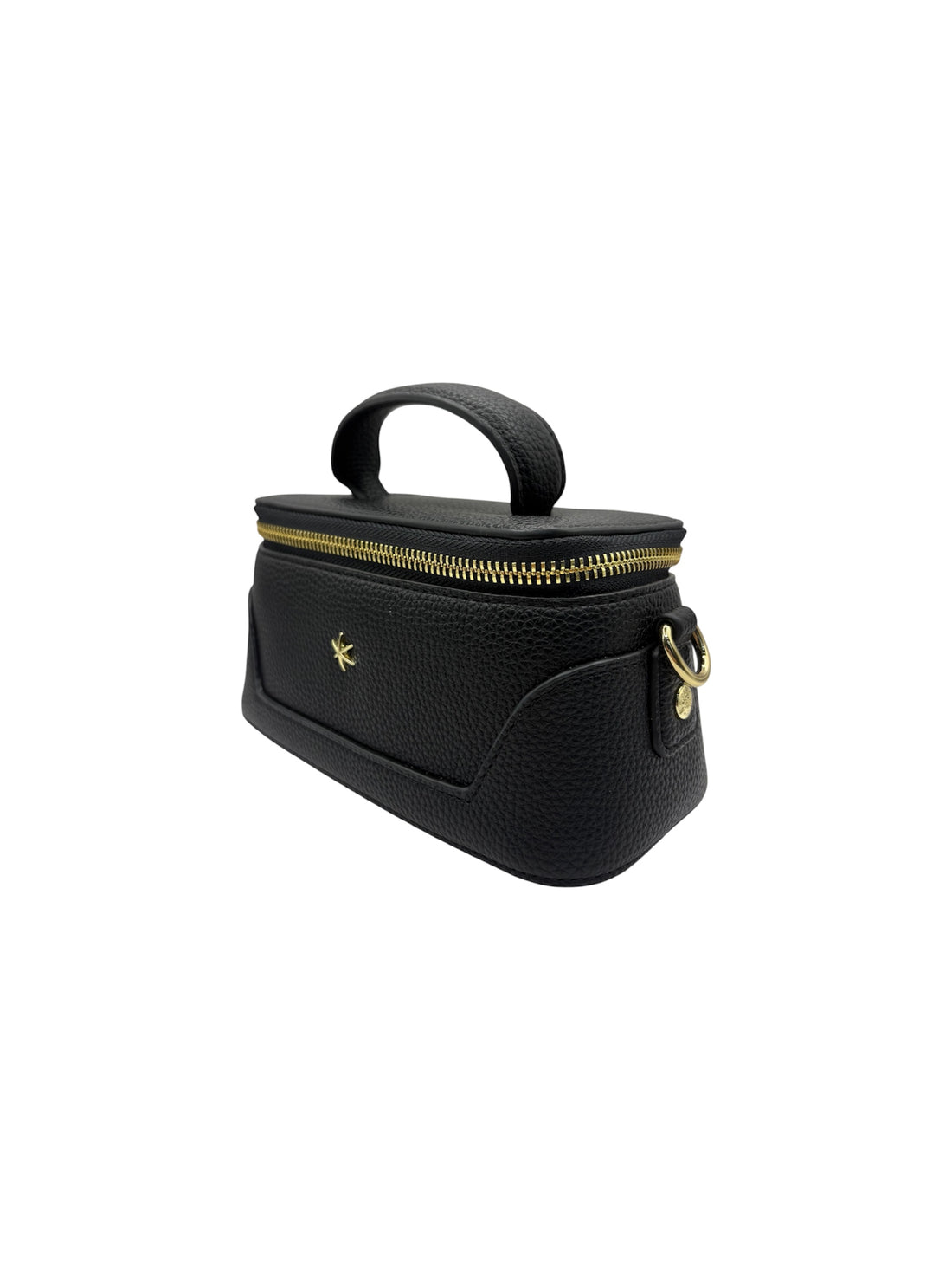 Small Black Handbag with Gold Zipper