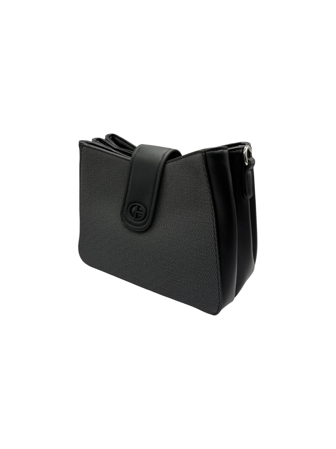 Gray and Black Shoulder Bag with Button Clasp