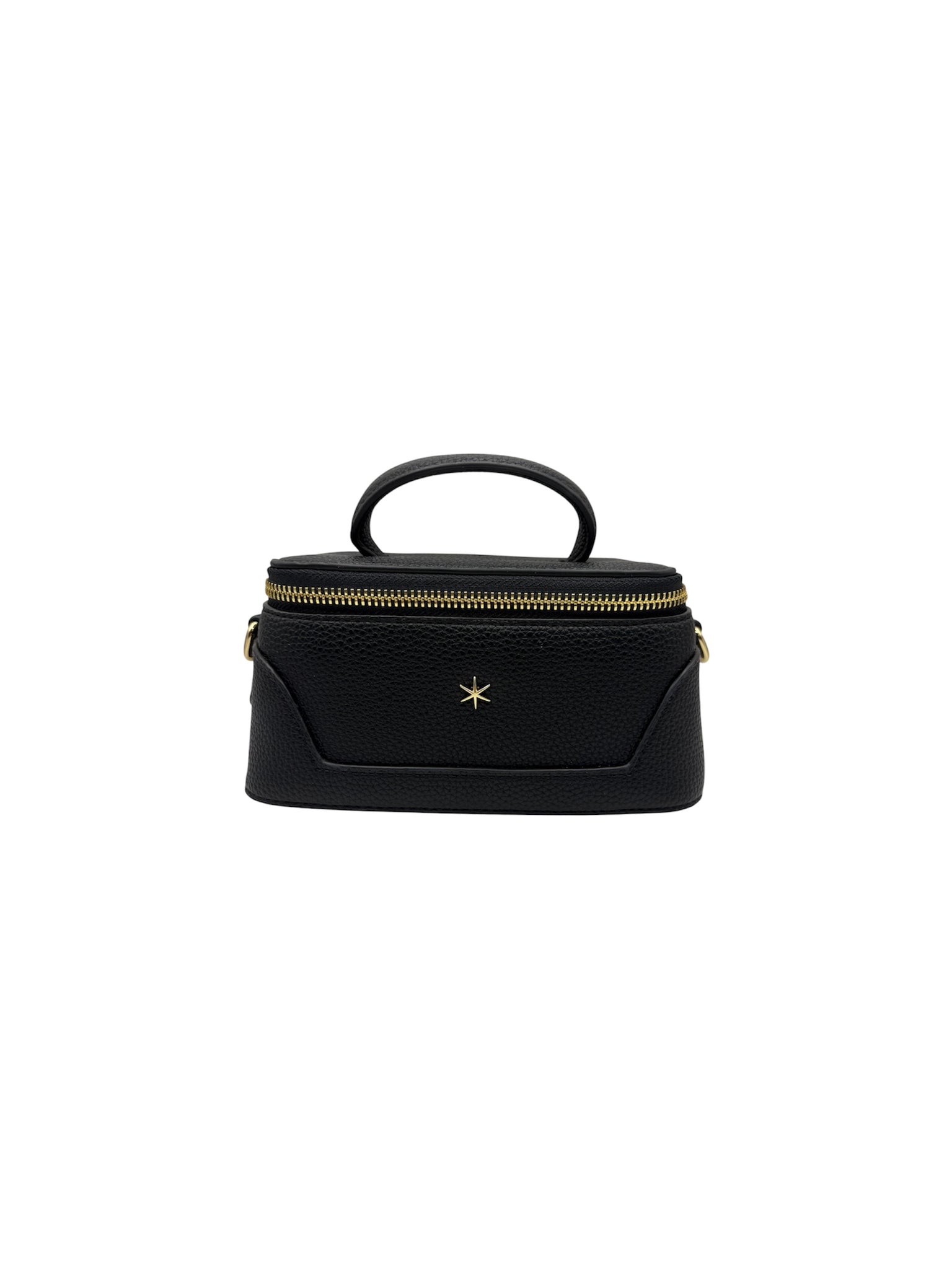 Small Black Handbag with Gold Zipper