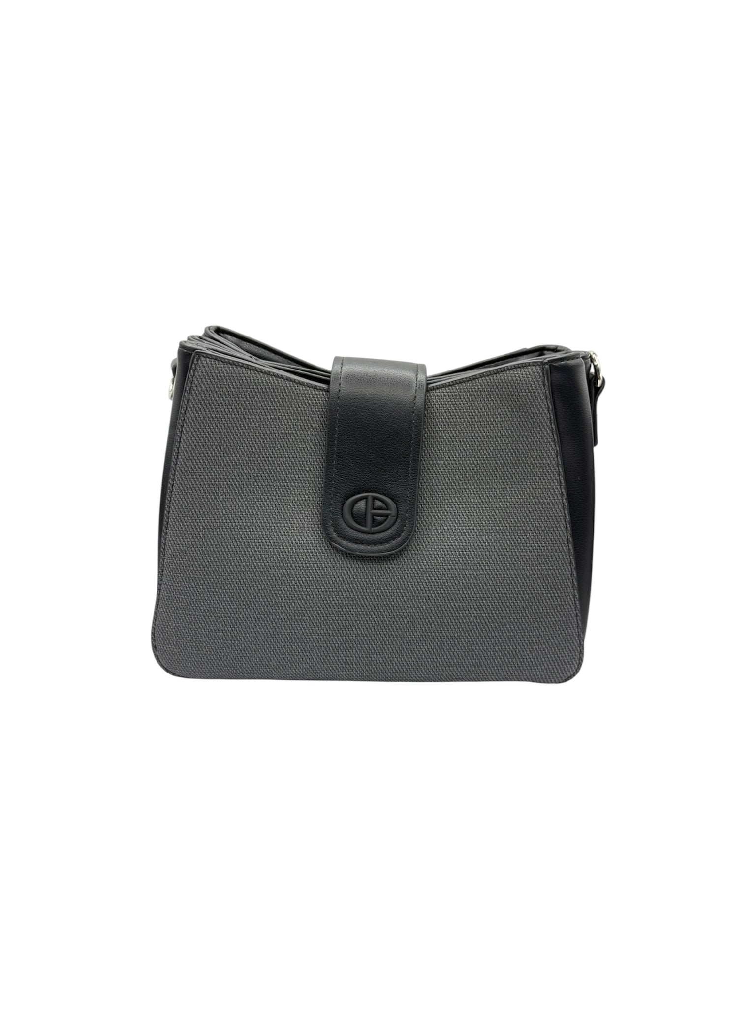 Gray and Black Shoulder Bag with Button Clasp
