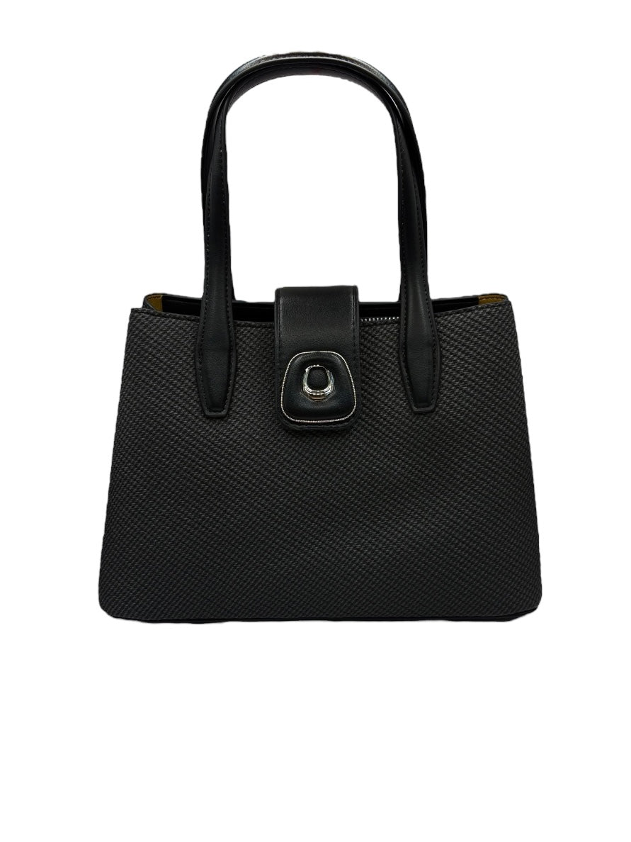 Dark Gray Textured Clutch with Square Buckle