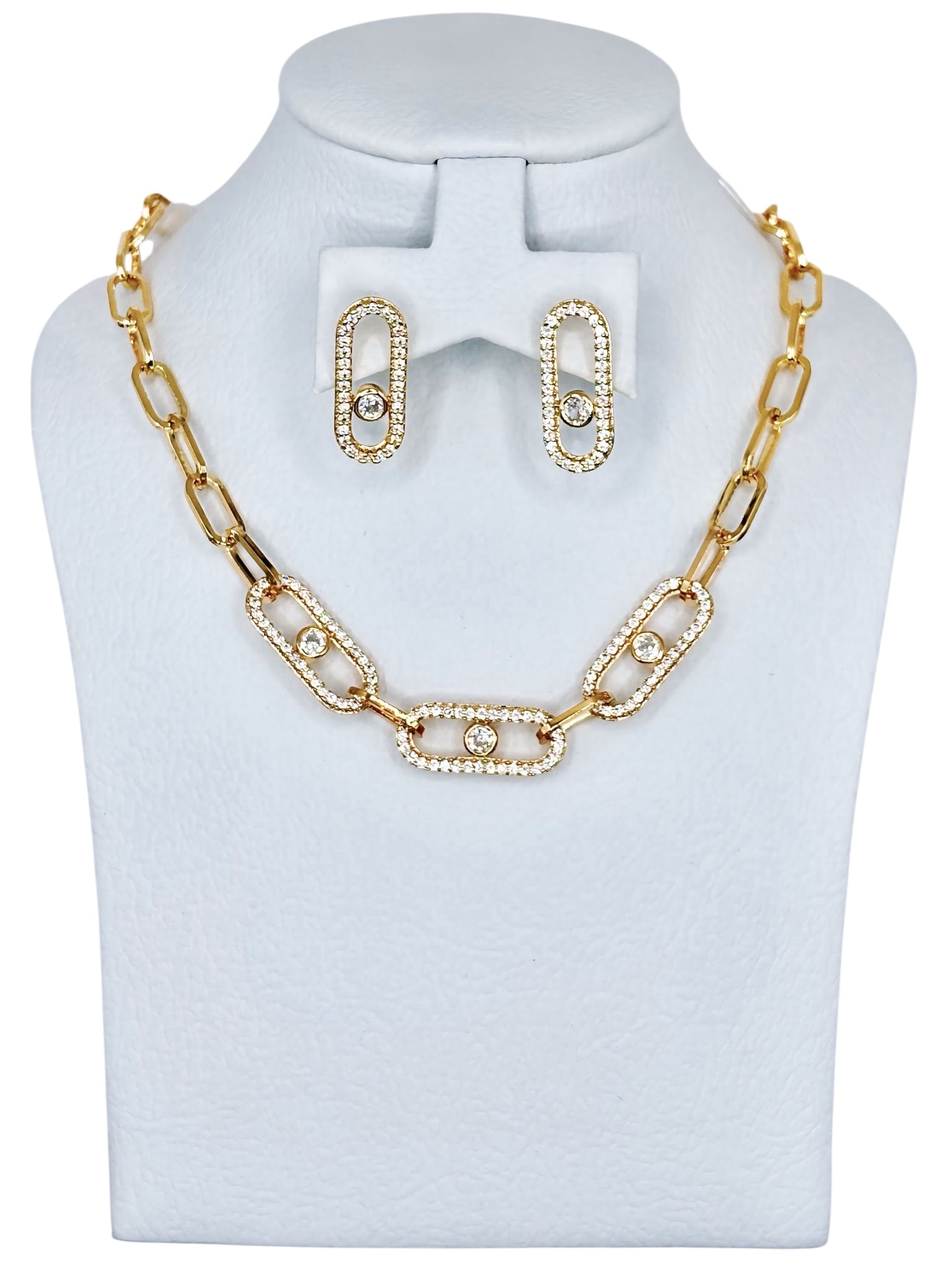 Golden Oval Link Necklace & Earring Set