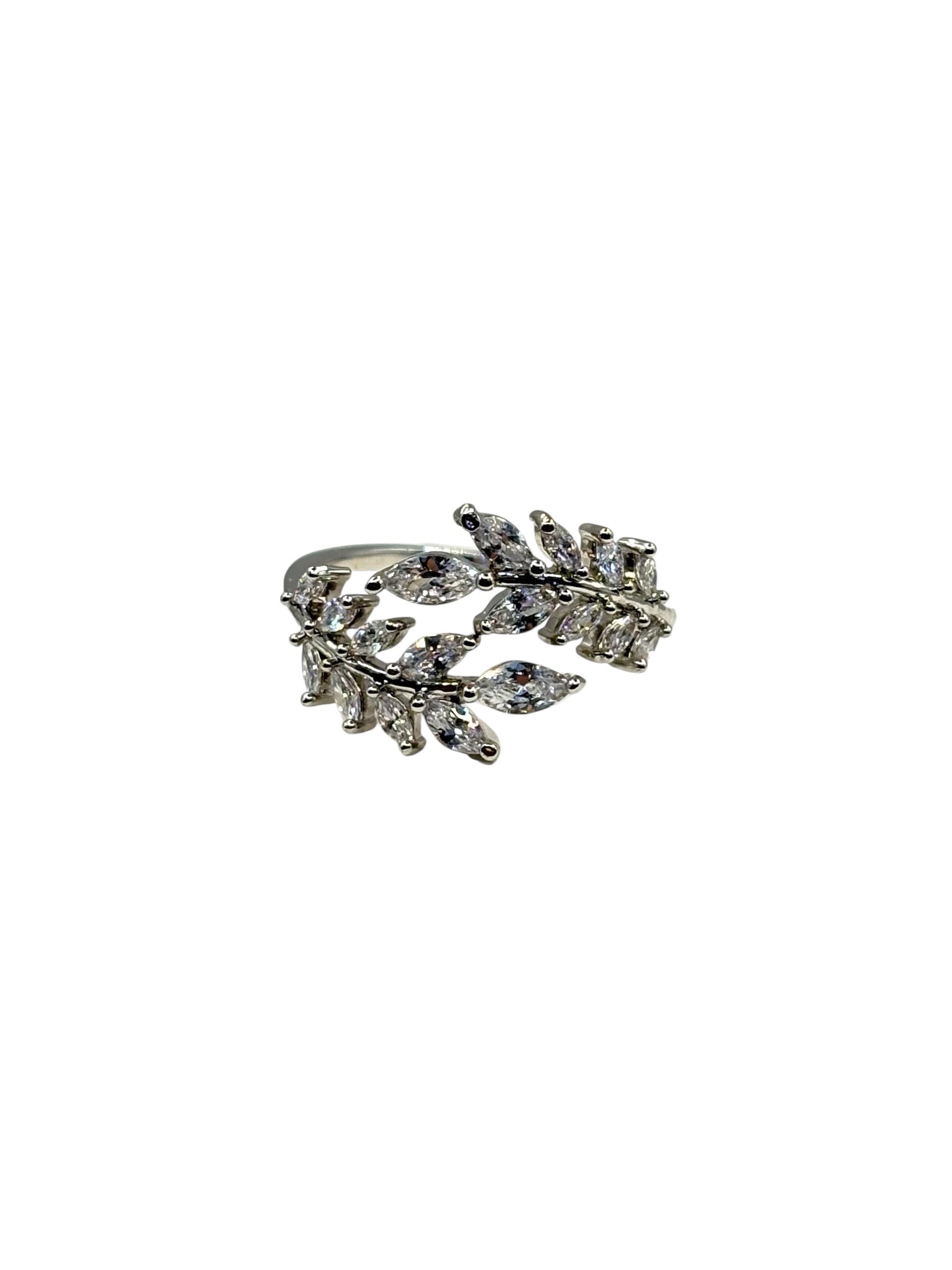 Leaf Motif Crystal Ring