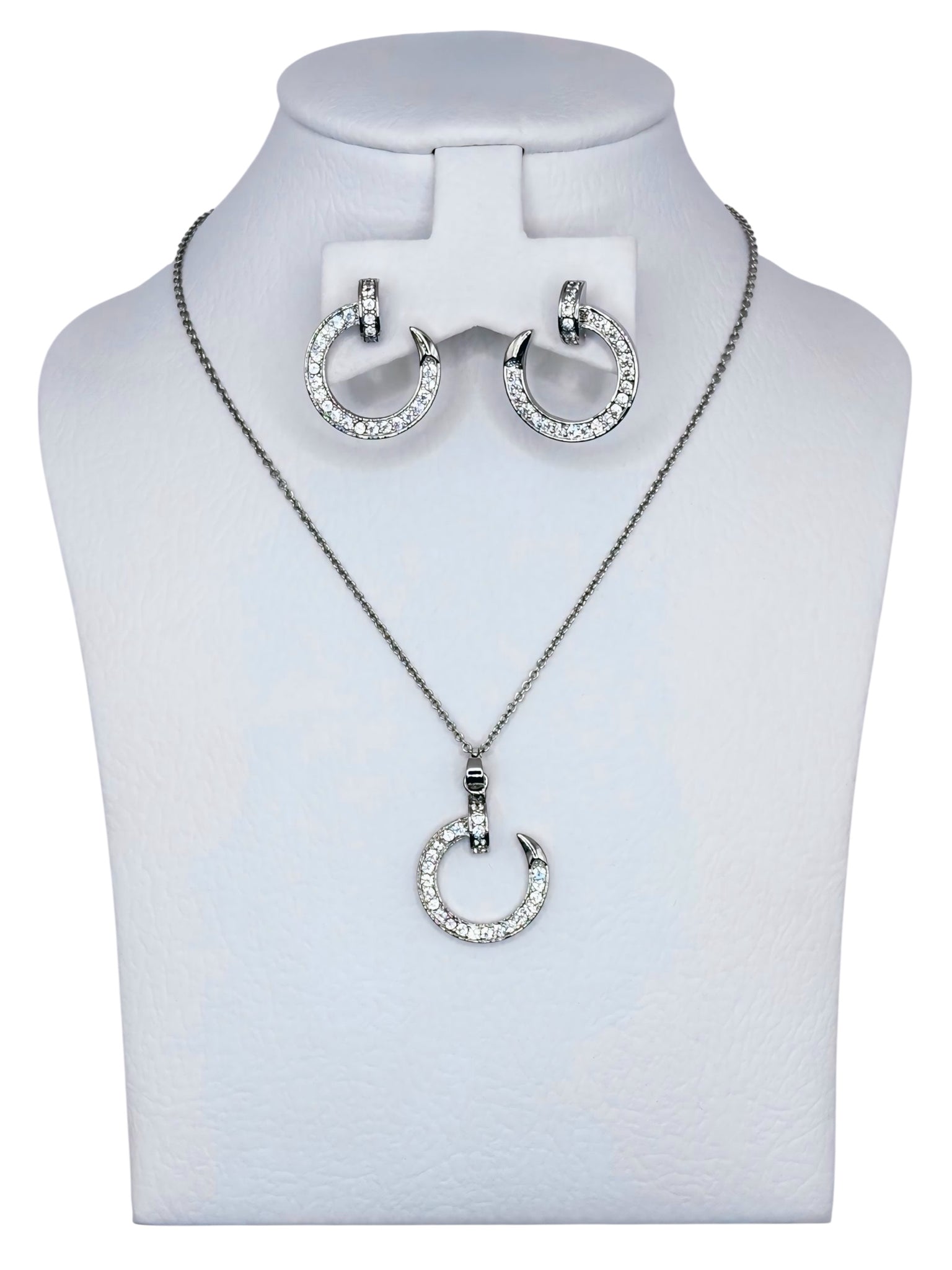 Silver Open Circle Necklace & Earrings Set