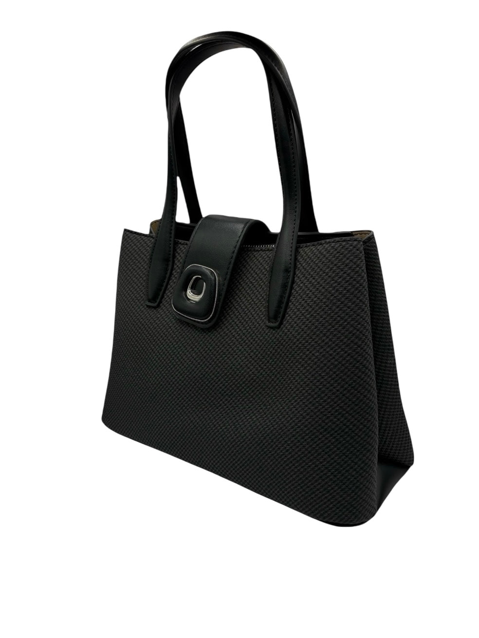 Dark Gray Textured Clutch with Square Buckle