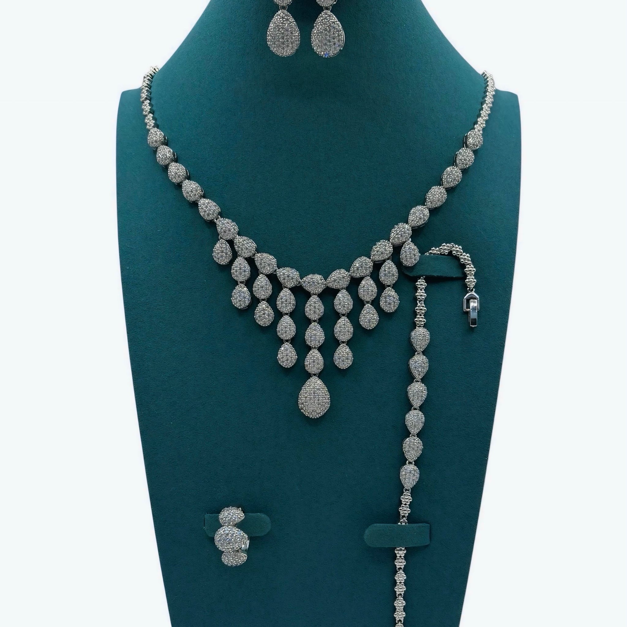 Elegant Teardrop Pave Jewelry Set – Glamorous Bridal Design